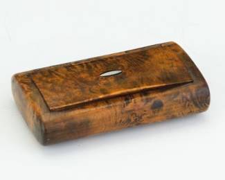 Antique Continental Burl Wood, Ebony and MotherofPearl Tabatiere