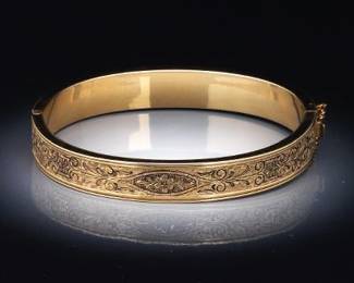 Hayward Victorian Style Gold Filled and Enamel Bangle 