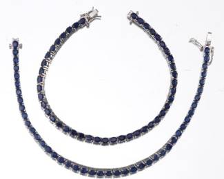 Ladies Pair of Sterling Silver and Blue Sapphire Tennis Bracelets 