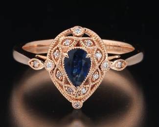 Ladies Gold, Blue Sapphire and Diamond Ring 