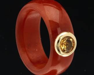 Ladies Gold, Amber Citrine and Carved Carnelian 