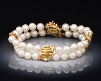 Ladies Gold, Pearl and Diamond Bracelet 