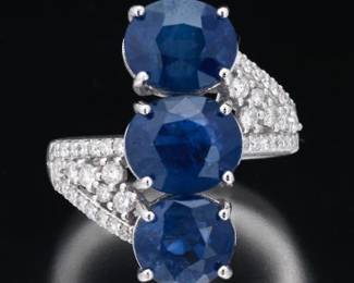 14K White Gold Blue Sapphire and Diamond Ring