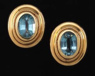 14K Yellow Gold and Aquamarine Earrings 
