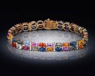 14K Yellow Gold Sapphire and Diamond Bracelet