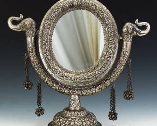 British India Silver Plated Silver Color Metal Vanity Mirror 