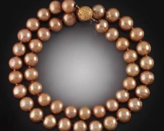 Ladies Gold and Renaissance Blush Pearl Necklace 