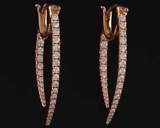 Ladies Pair of Gold and Diamond Fashion Scrolls Earrings 