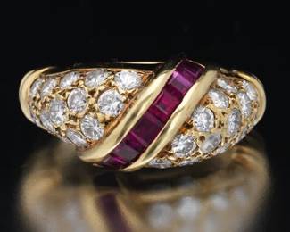 18K Yellow Gold and Diamond and Ruby Ring 