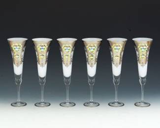 Six Czech Glass Champagne Flutes