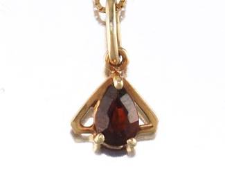 Ladies Gold and Garnet Pendant on Baby Box Chain 