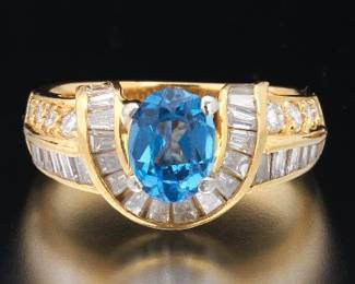 14K Blue Topaz and Diamond Ring