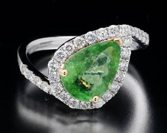14K White Gold and Rare Paraiba Tourmaline an Diamond Ring