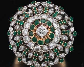 Impressive Ladies Retro Gold, Diamond, Emerald and Silver Cocktail Ring 
