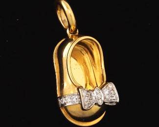 Aaron Basha 18K Gold and Diamond Baby Shoe Charm Pendant 