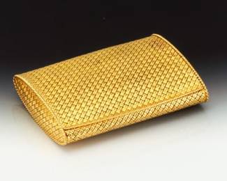 Van Cleef Arpels Vintage 18K Gold Basket Weave Minaudiere Clutch 