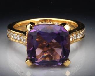 Gert Hellmuth 18K Yellow Gold and Diamond Amethyst Ring