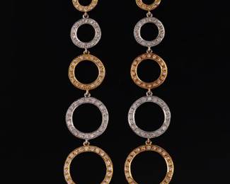 Ladies Pair of twoTone Gold and Diamond Circles Earrings 