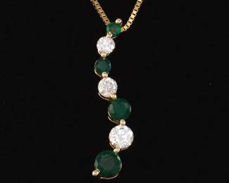 14K Emerald and Diamond Pendant On a Gold Chain