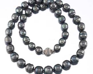 Ladies Gold and Tahitian Black Silver Pearls Necklace 