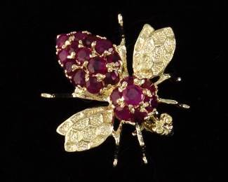 14K Gold and Ruby Bumblebee Brooch