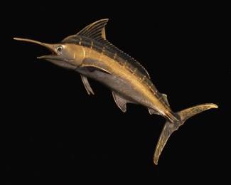 CR Buck Co. Exceptional 18K Gold and Emerald Patinated Marlin Slider 