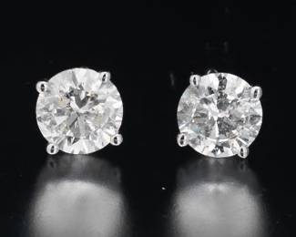 Ladies Pair of Gold and 1.45 Ct Total Diamond Ear Studs 