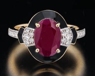 14K Yellow gold GIA Certified Ruby and Diamond Ring