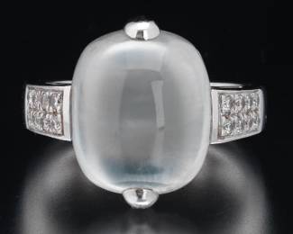 Ladies Gold, Blue Greenish Quartz and Diamond Ring 