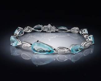 14K White Gold Aquamarine and Diamond Bracelet