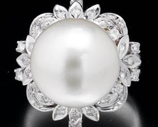 Ladies Gold, 14 MM South Sea Pearl and Diamond Ring 