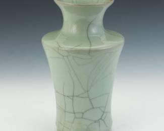 Chinese RuYao Type Blueish Green Celadon Crackleware Vase, Song Dynasty Style 