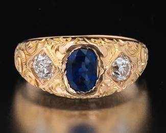 Victorian Gold, Blue Sapphire and Diamond Ring 