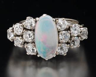 18K White Gold Opal and Diamond Ring