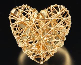 Ladies Italian Gold Open Work Heart Fashion Ring 