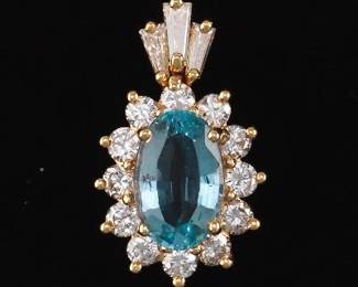 14K Gold Diamond and Aquamarine Pendant