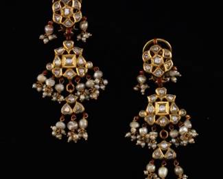 Hindi Style Gold and Uncut Diamond Earrings 