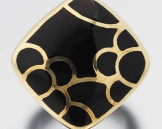 Ladies Gold and Faux Black Onyx Fashion Ring 