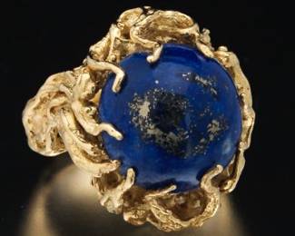 Ladies Gold and Lapis Lazuli Organic Design Ring 