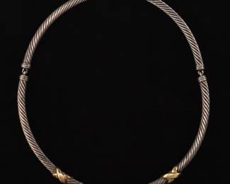David Yurman Vintage Gold and Sterling Silver Station Chocker Necklace, X Design 
