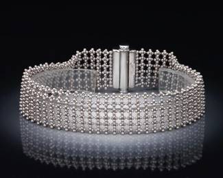 AURAFIN Italian Gold Diamond Cut Beads Mesh Bracelet 