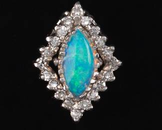 Ladies Gold, Opal and Diamond Slider 