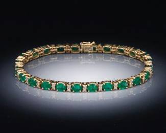 Ladies Gold, Emerald and Diamond Tennis Bracelet 