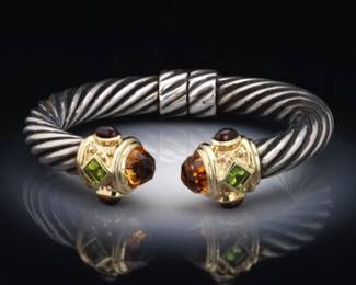 David Yurman Gold, Sterling Silver and Gem Stones Bangle 