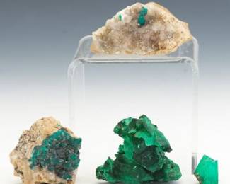 Group of Four Copper Mineral Specimens Malachite and Dioptase