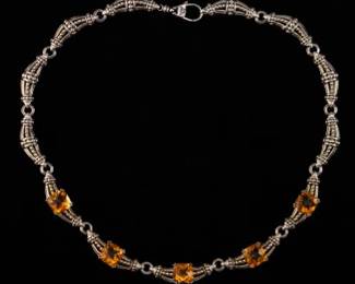 LAGOS 18K Gold, Sterling Silver and Amber Citrines Swag Necklace 
