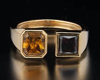 18K Yellow Gold With Colored Diamonds Ring