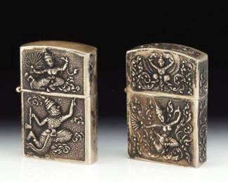 Two Antique Siam Sterling Silver Lighters 