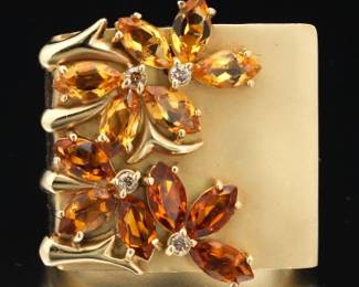 Ladies Gold, Amber Citrines and Diamond Fashion Ring 