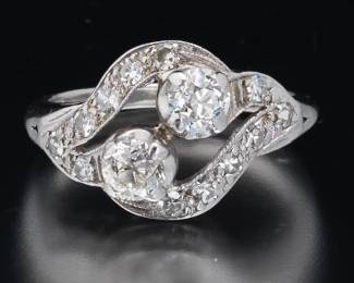 Ladies Antique Gold and Diamond Bypass Ring 